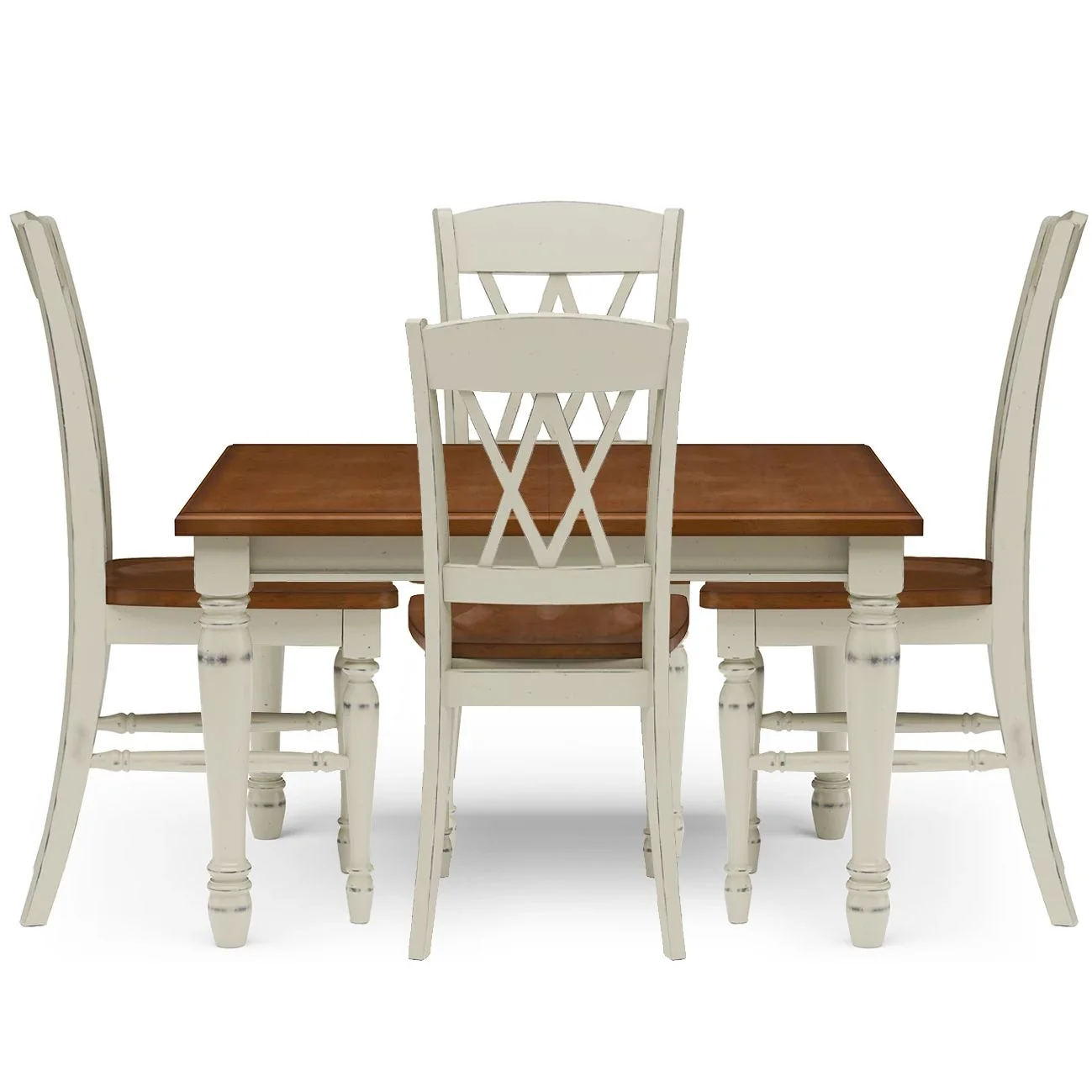Homestyles Monarch 5- Piece Dining Table with 4 Double X-Back Chair Set (Includes an 18" Leaf for Extension)