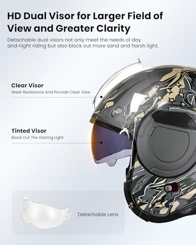 ILM Vintage Full Face Modular Motorcycle Helmet for Adults Men ATV UTV Snowmobile with 180° Reversible Chin Guard DOT Model-B707(Matte Black, L)
