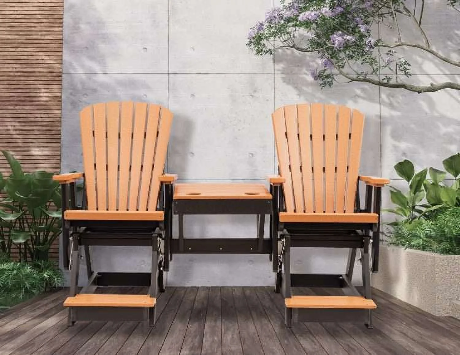 Grand Lake Amish Crafted Poly Outdoor Adirondack Balcony Glider, Cedar on Black