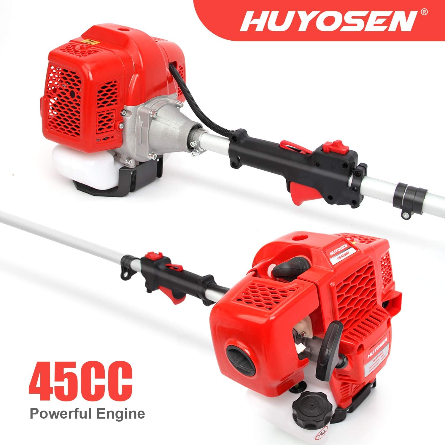 HUYOSEN Gas Pole Saw, 45CC 2-Cycle Pole Saws for Tree Trimming 8.2 FT to 11.4 FT Extension with Multifunctional 5 in 1 Weeder Eater, Hedge Trimmer, Chinsaw, Brush Cutter and 3T Blade
