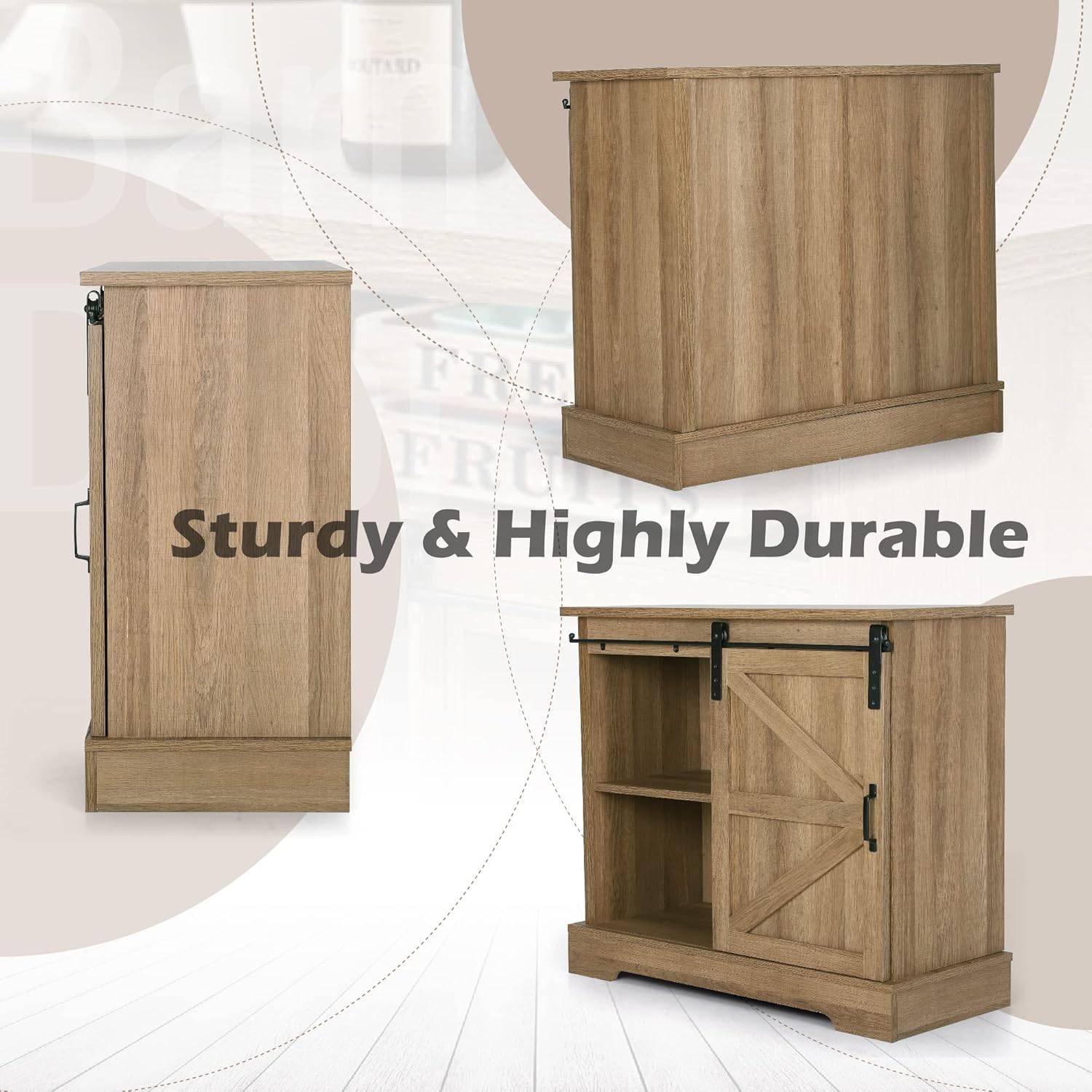 Farmhouse Coffee Bar Cabinet - Sliding Barn Door Kitchen Sideboard Buffet Storage Cabinet