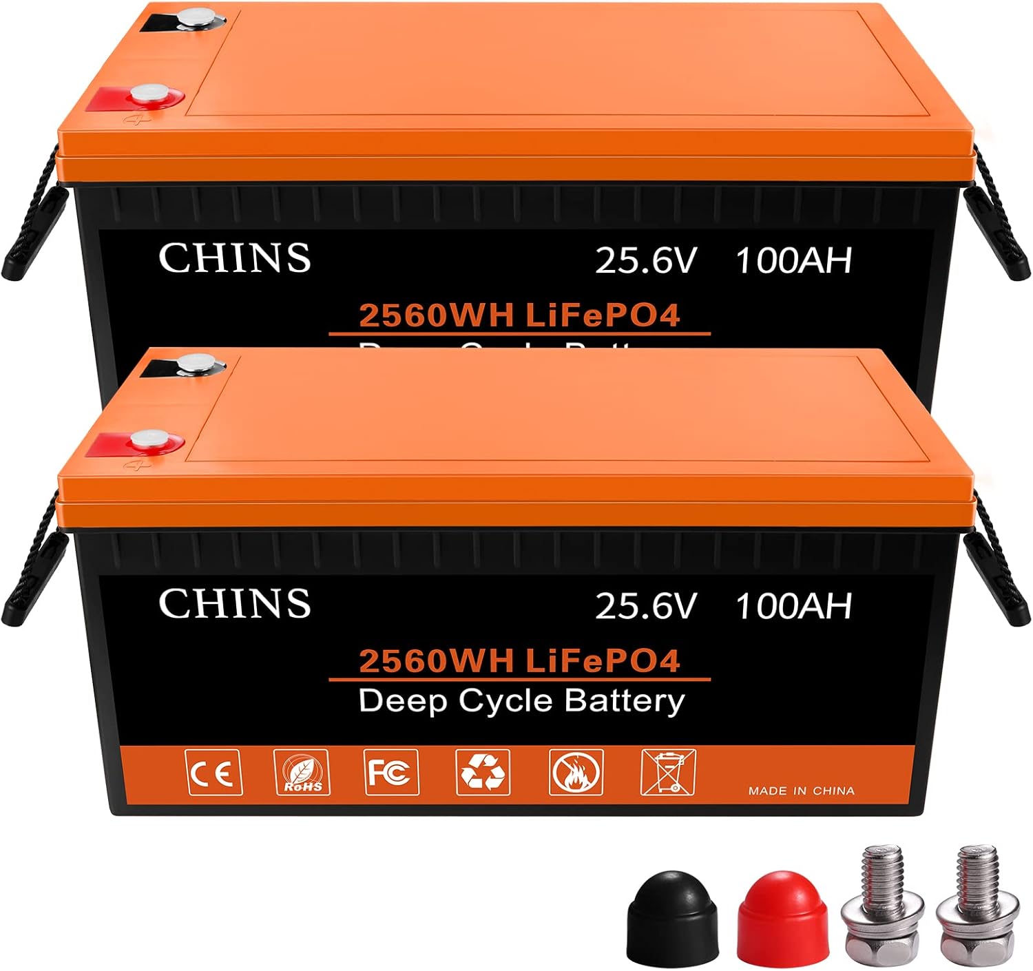 CHINS 12 Volt Battery | LiFePO4 Battery | 12V 100AH Lithium Battery | Built-in 100A BMS | Perfect for RV, Solar, Marine, Home Energy Storage and Off-Grid Applications etc.