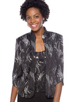 Alex Evenings Sequin Mandarin Collar Twinset