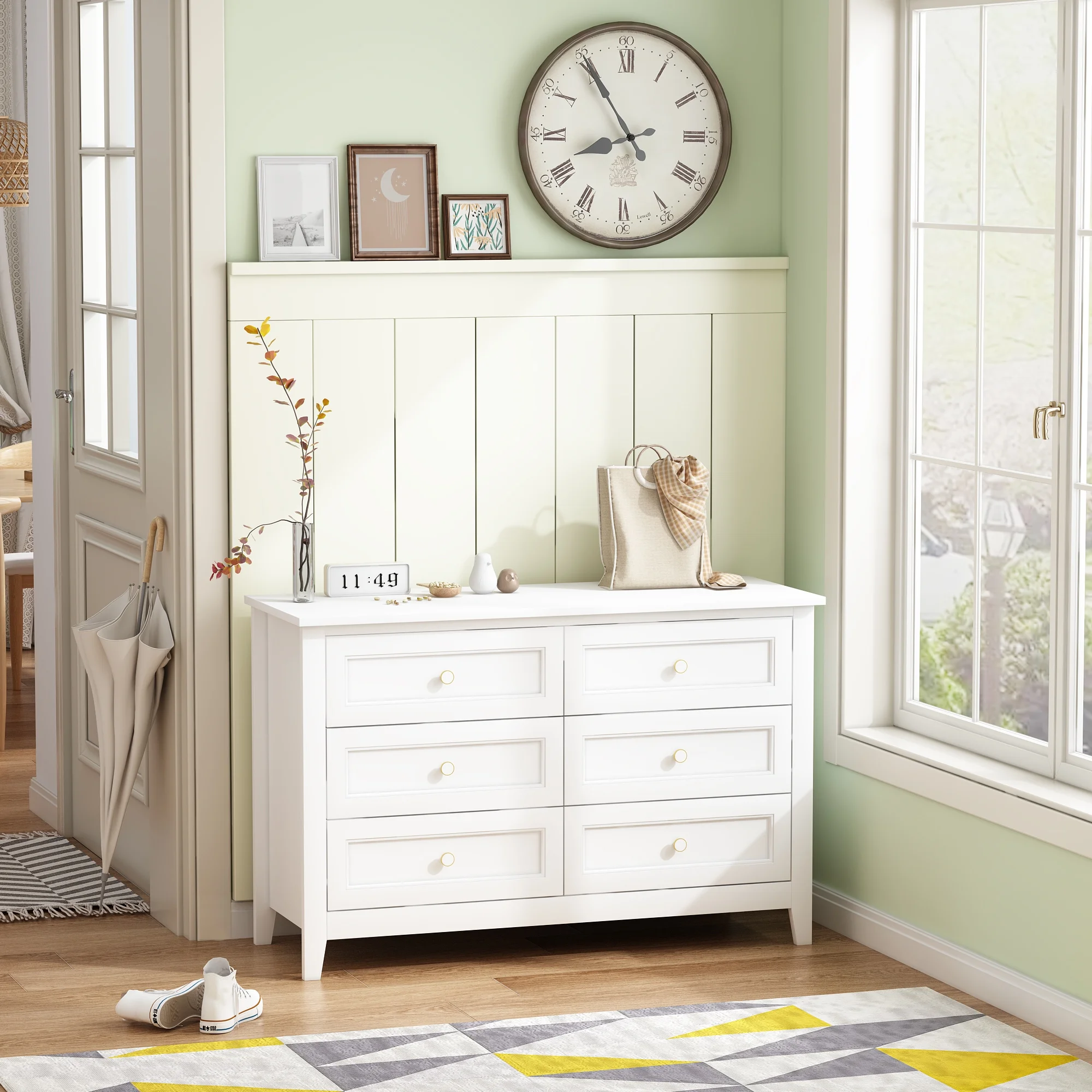 Birch Solid Wood Dresser Double Chest of 6 Drawers Bedroom Storage White