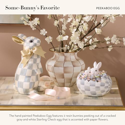 MACKENZIE-CHILDS Peekaboo Egg, Cute Easter Bunny Decor, Spring and Easter Egg Decor, Black-and-White Courtly Check