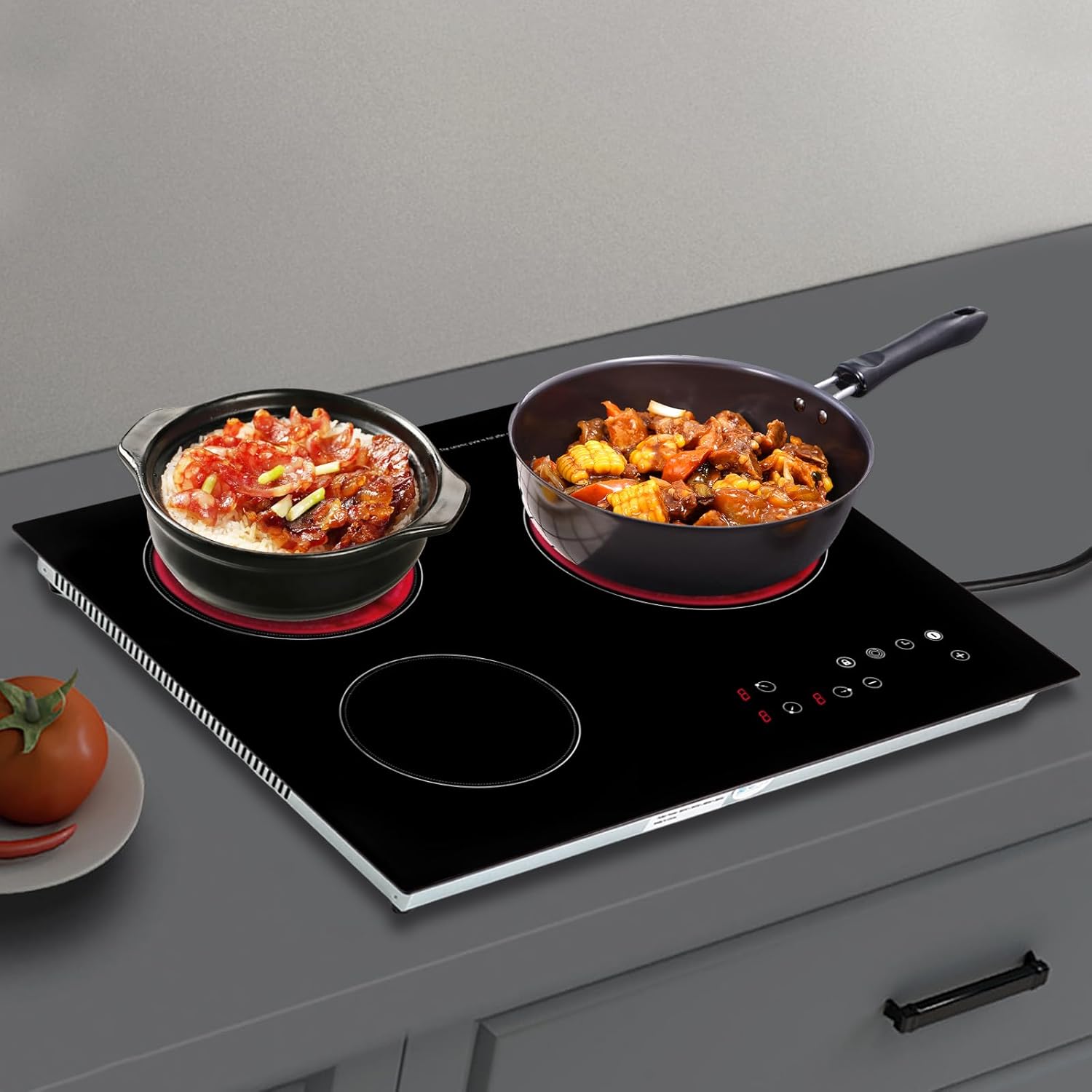 2600W 110V 3 Burners Portable Infrared Cooker Sensor Touch Control Electric Ceramic Cooktop 9 Heating Level Radiant Electric Stove Top with Timer Child Safety Lock (no plug)