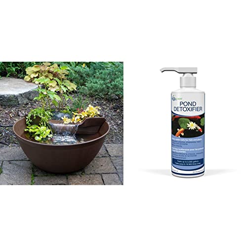 Aquascape AquaGarden Container Water Feature Kit – Indoor & Outdoor Mini Pond with Waterfall Fountain, Pump & Filtration for Home & Patio, Brown