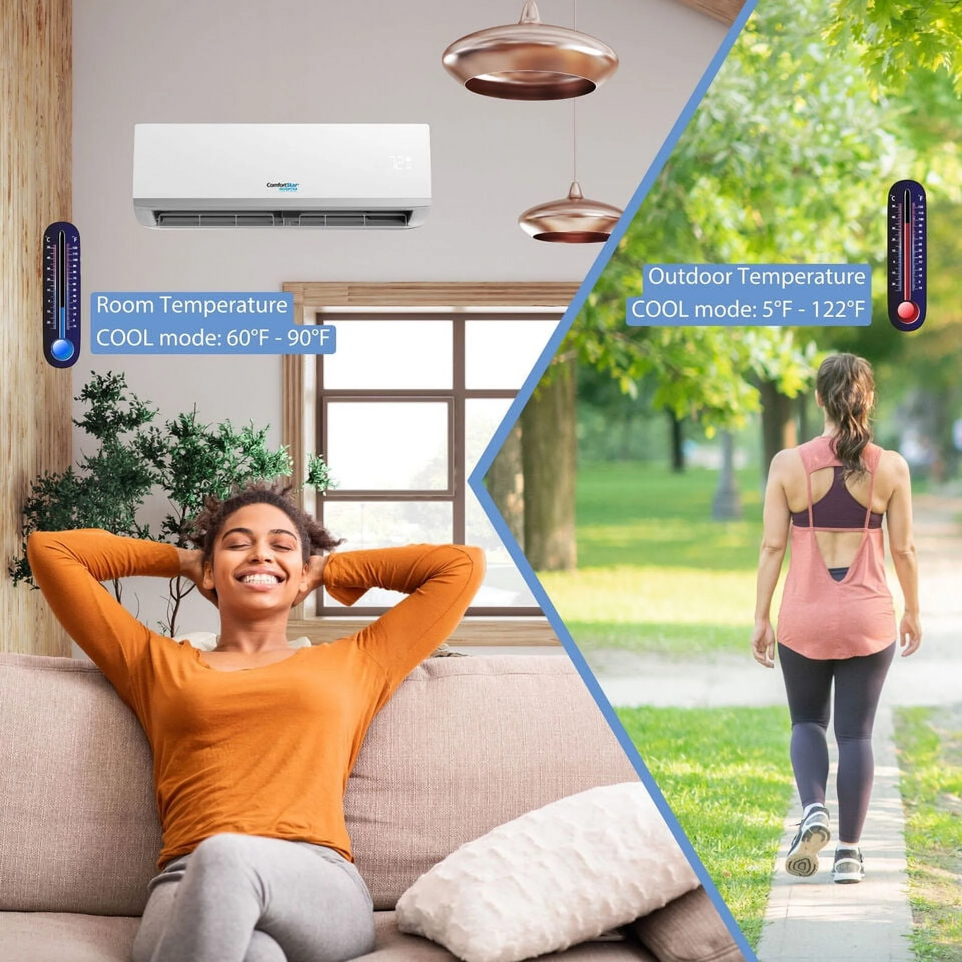 12,000 BTU 21 SEER2 Ductless Mini-Split Inverter+ Air Conditioner Only Cold System Full Set 110V.
