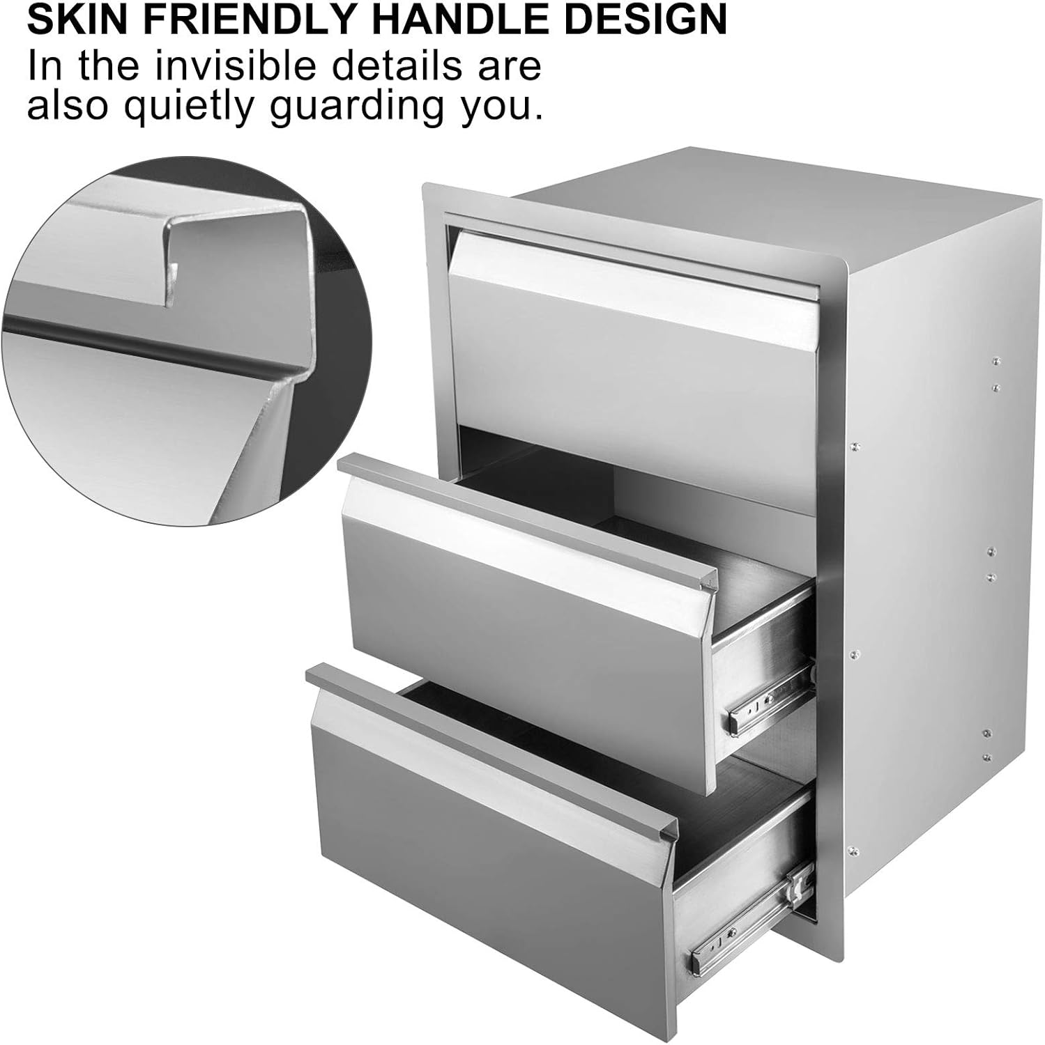 Hottoby Outdoor Kitchen Drawers Stainless Steel Double Access BBQ Drawers Box Frame Style Flush Mount for Outdoor Kitchen Cabinets& BBQ Island/Grill(18''x20''x15'' 304BBQ Storage Double Drawers)