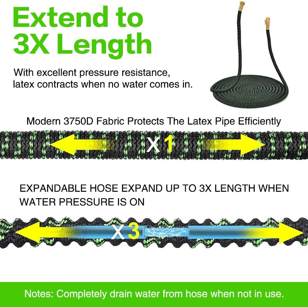 Upgraded Expandable Garden Hose,75 FT, 3/4" Solid Brass Connectors,10 Function Spray Hose Nozzle, Leak Proof and Lightweight Retractable Water Hose, Durable 3-Layers Latex Collapsible Hose Pack of 2