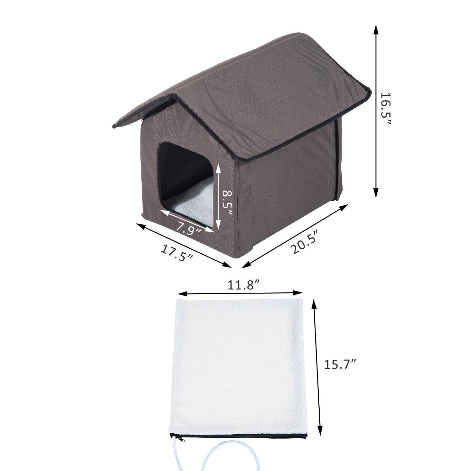PawHut Outdoor Heated Cat House - Brown