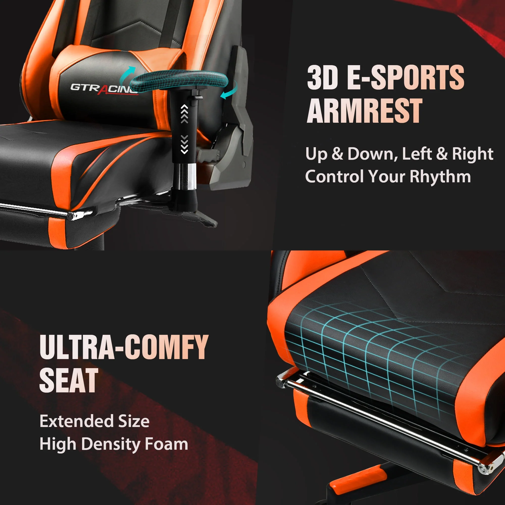 GTRACING Gaming Chair Office Chair PU Leather with Footrest & Adjustable Headrest, Red