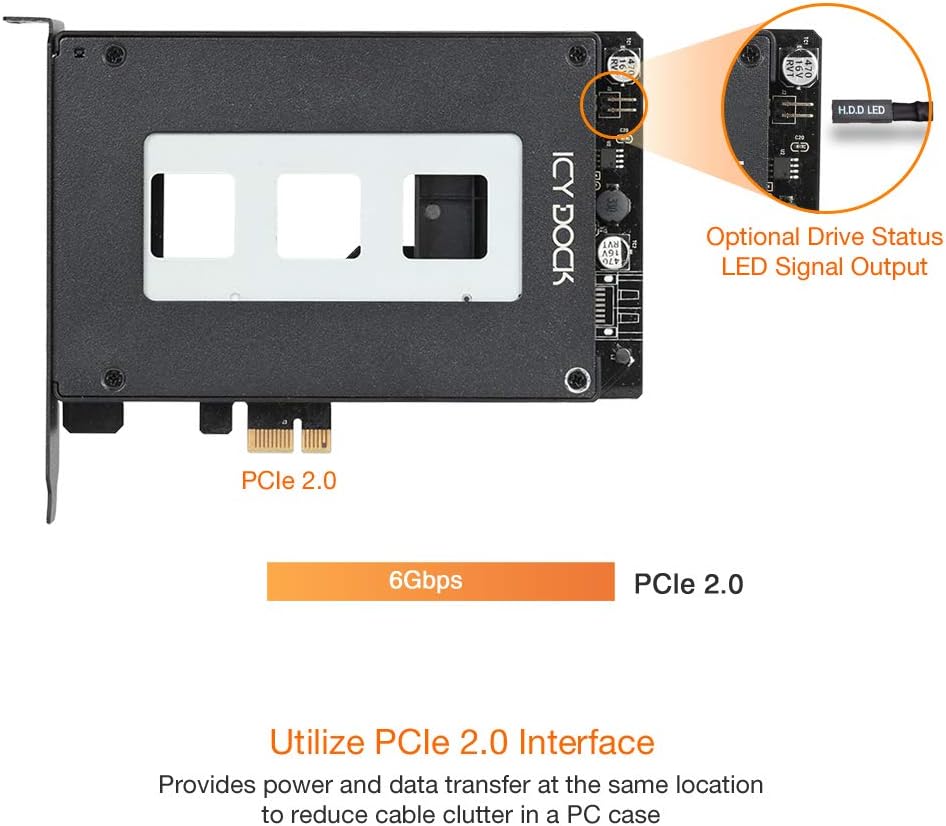 ICY DOCK 2.5” SATA SSD/HDD to PCIe 2.0 x1 Hot-Swap Mobile Rack for PCIe Expansion Slots | ToughArmor MB839SP-B Pack of 2