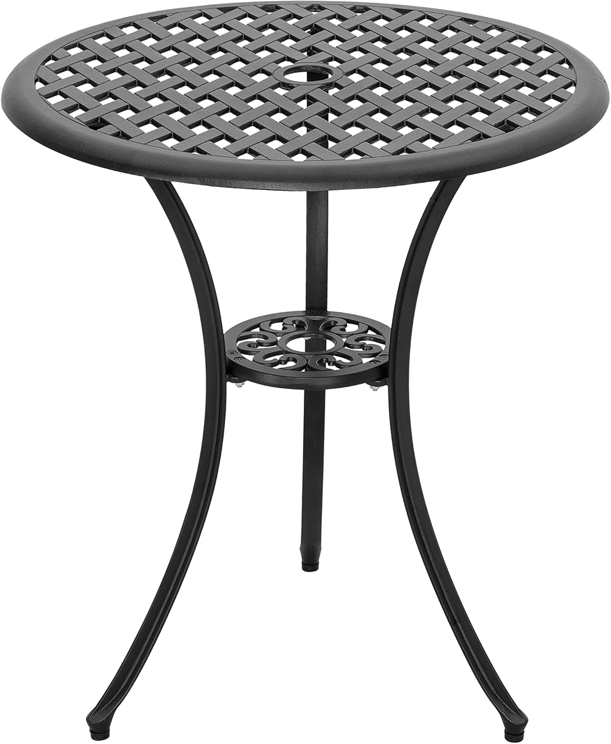 Nuu Garden 3 Piece Patio Bistro Sets Cast Aluminum Bistro Table Set Outdoor Patio Furniture with Umbrella Hole for Patio Balcony, Black