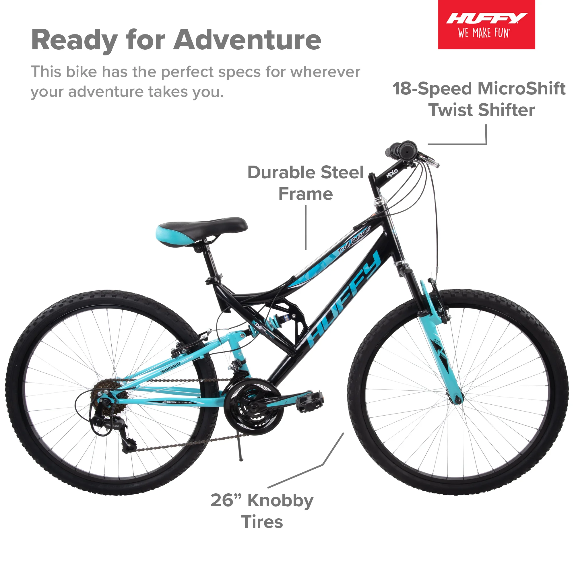 Huffy 26 Trail Runner Women's Full Suspension Mountain Bike, Ages 12+ Years,  Black