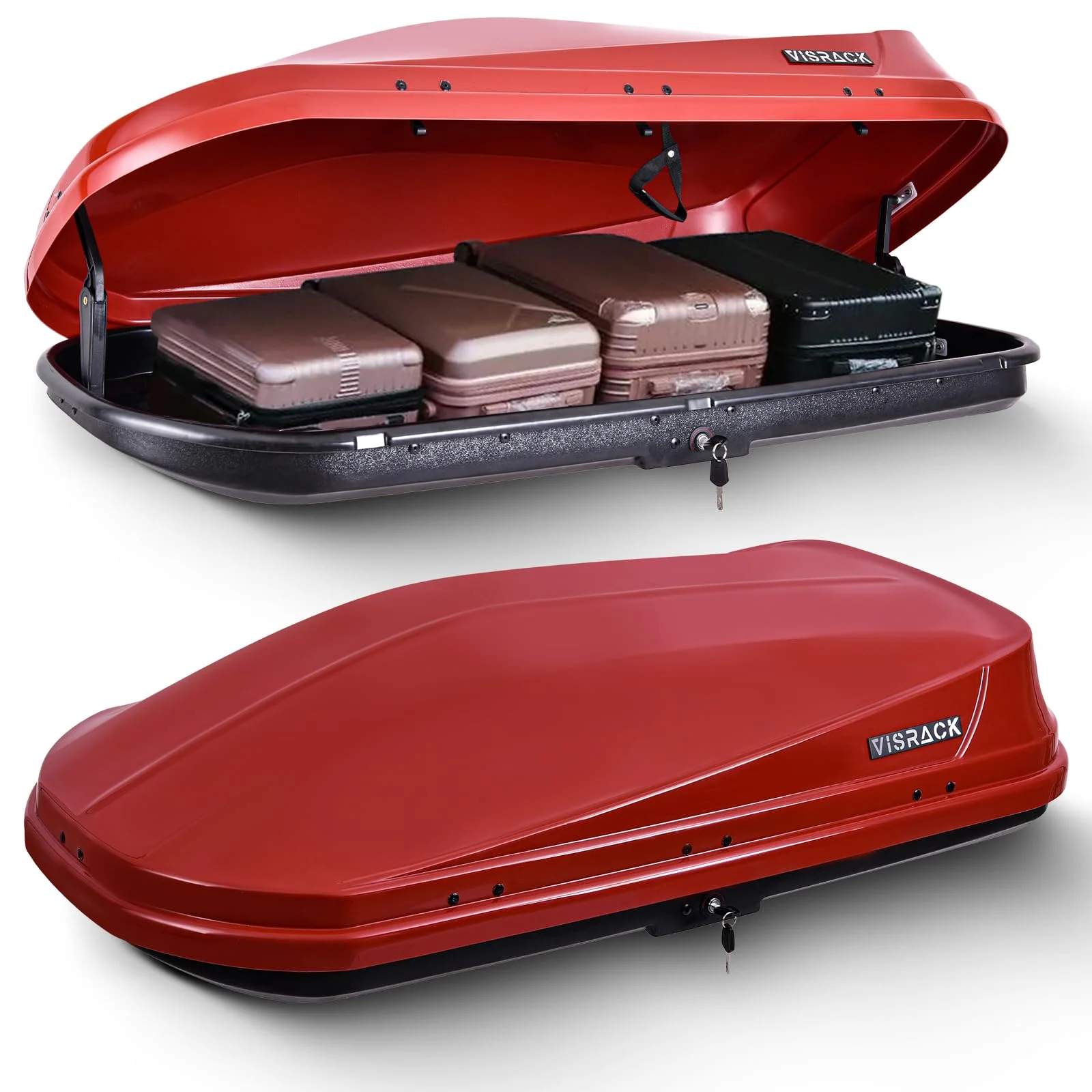 Gxcevsou Large Rooftop Cargo Carrier Box, Heavy Duty Hard Shell Roof with Security Keys, Waterproof Rooftop Cargo Box, 62 (L) x 31 (W) x 15(H) Inches, 14 Cubic Feet (Tool-Free Install), Red - Curated Treasures Market