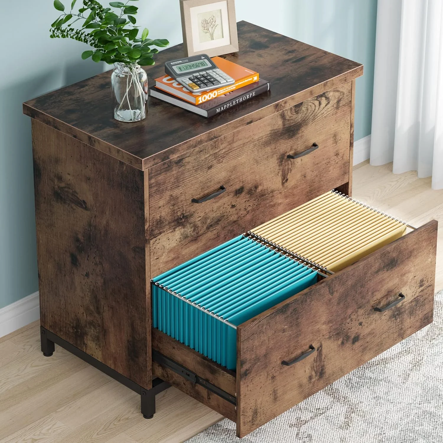 MQLIFEBOOM 2-Drawer File Cabinet  Wood Lateral Filing Cabinet  Home Office File Cabinet for A4  Letter Size  Rustic Brown - Curated Treasures Market