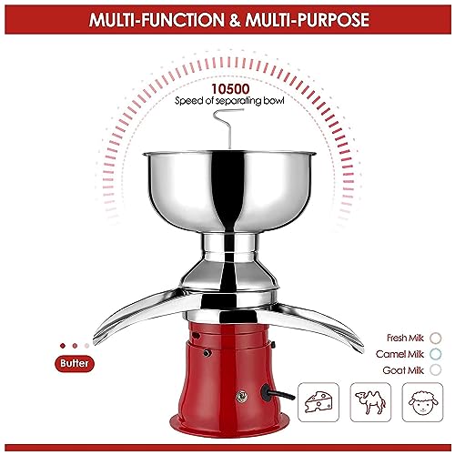 Electric Cream Separator 21Gal/H 50L/H Stainless Steel - Turn Raw/Whole Milk into Cream and Skim Milk - Milk Cream Centrifugal Separator
