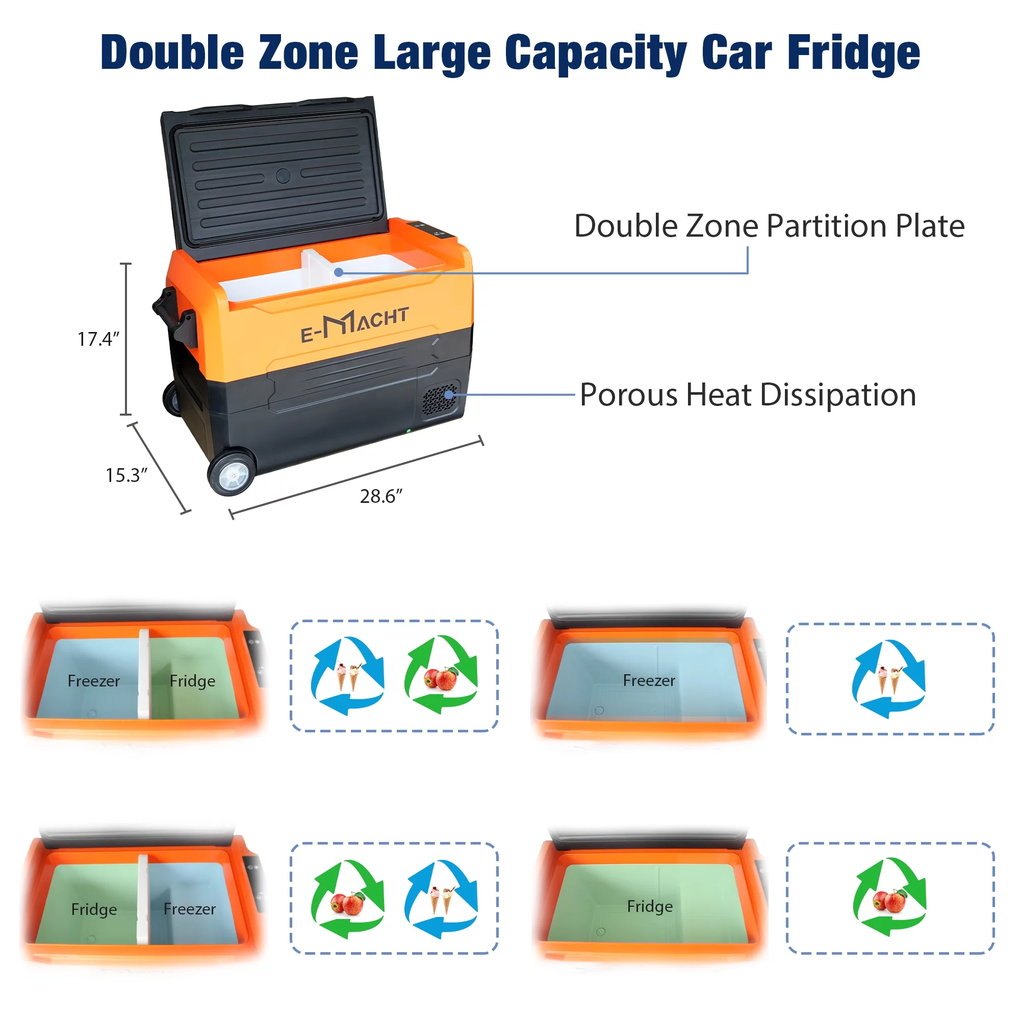 12Volt Portable Dual Zone Freezer Car Refrigerator ,42Quart WIFI APP Control RV Refrigerator,Electric Fridge Cooler with LED light,-4°F∽ 68°F,12/24V DC,For Camping,Outdoor,Travel