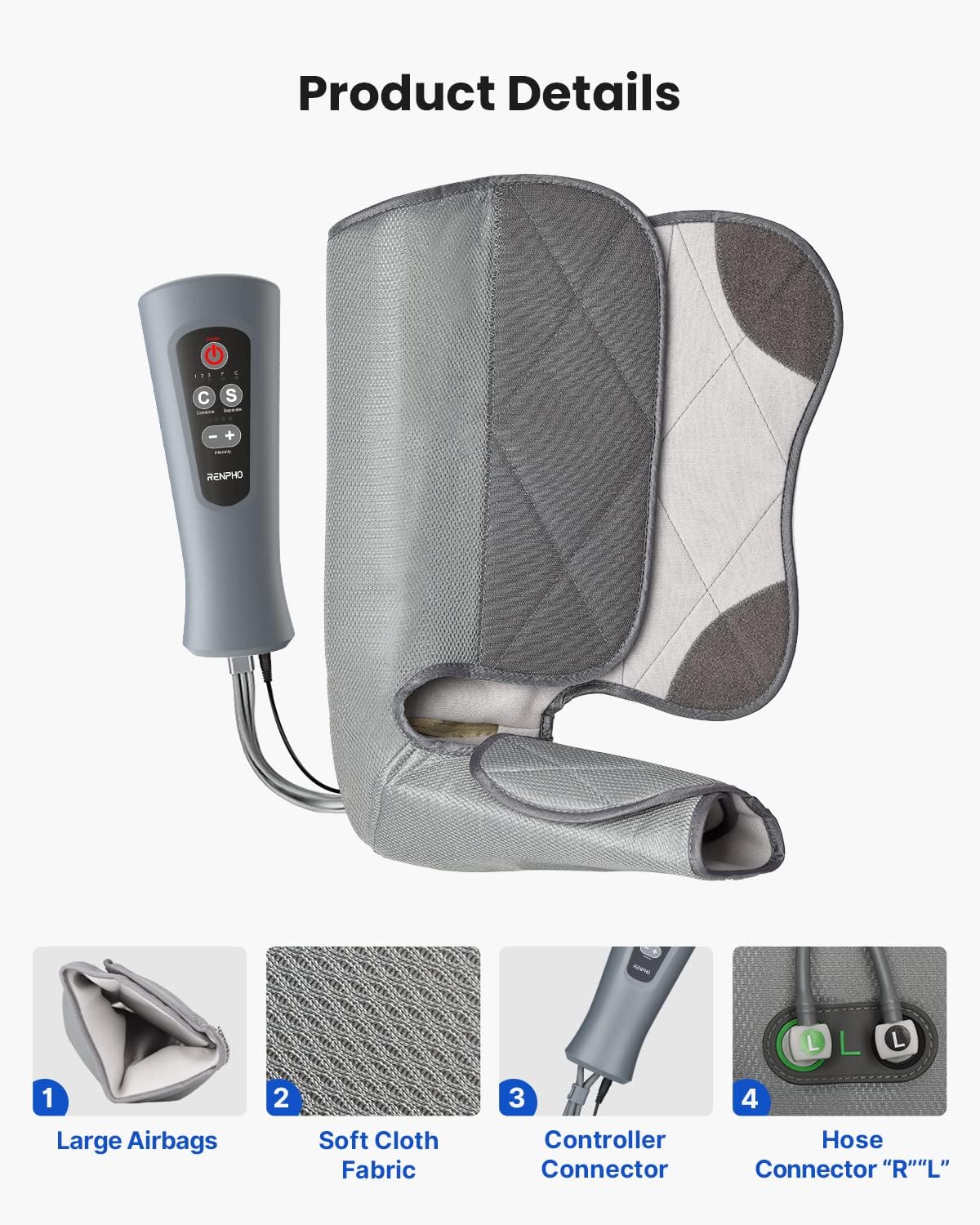 Renpho Leg Massager for Circulation and Pain Relief, Compression Foot and Calf Massager Machine with 5 Modes 4 Intensities, Mothers Day Gifts, Over Wide Size Leg Wraps Home Use