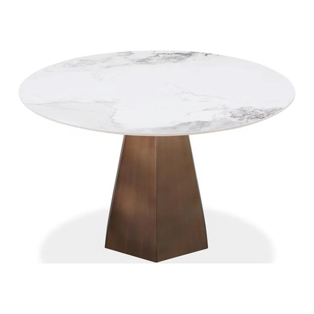 Modus Furniture Carmel Stone Top Round Dining Table in Chanelle and Bronze