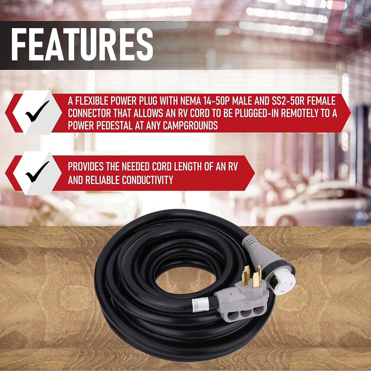 AA Ignition 50 Amp 50 Feet RV Power Extension Cord - NEMA 14-50P Male to NEMA SS2-50R Female - 125V/250V Power Supply Cable with Molded Connector and Twist Lock - Camper, Trailers, Motorhome, Caravan