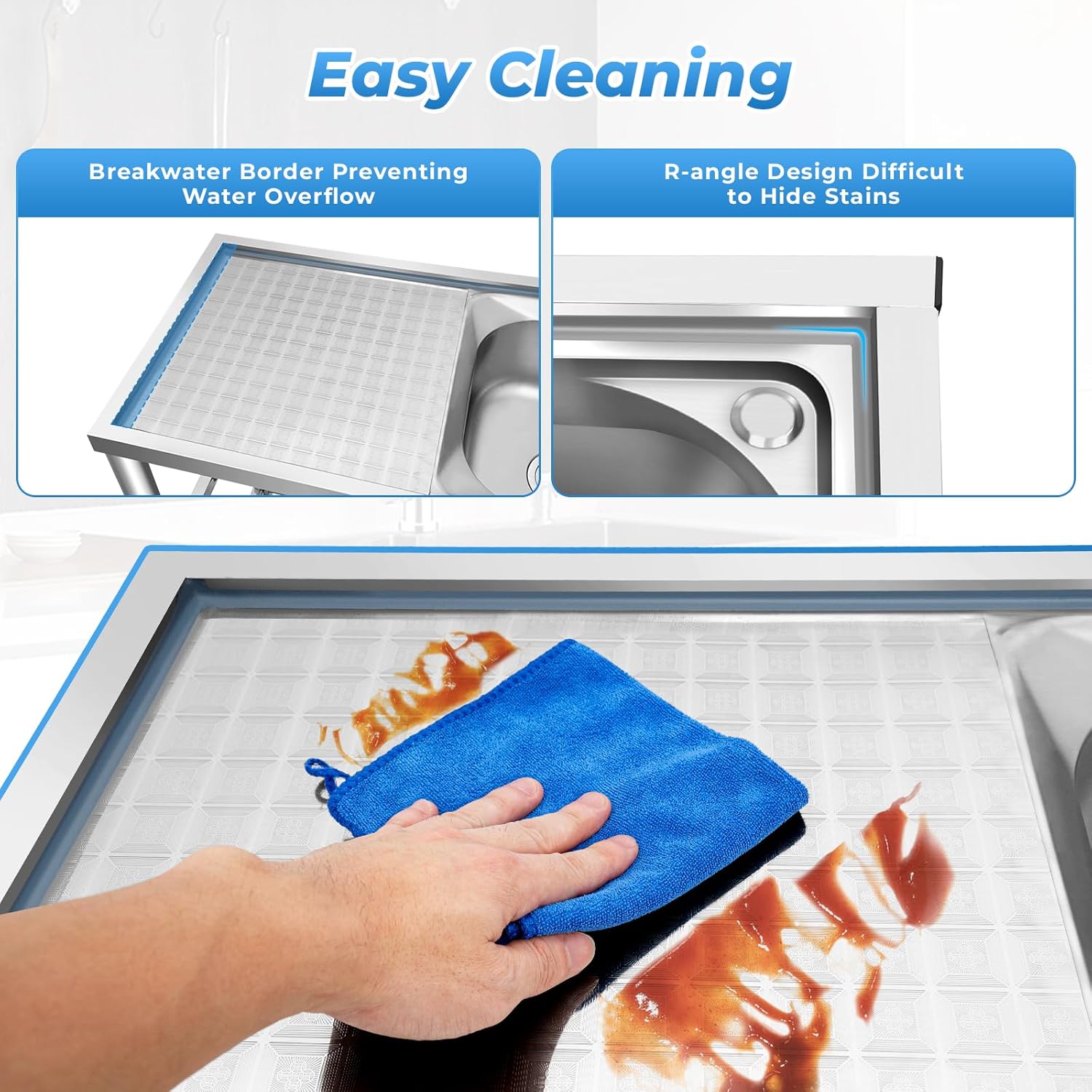Commercial Stainless Steel Sink Free Standing Utility Sink 2 Compartment Commercial Restaurant Kitchen Sink w/Workbench Outdoor Utility Sink for Garage Restaurant Kitchen 47.2x17.5x31.5in