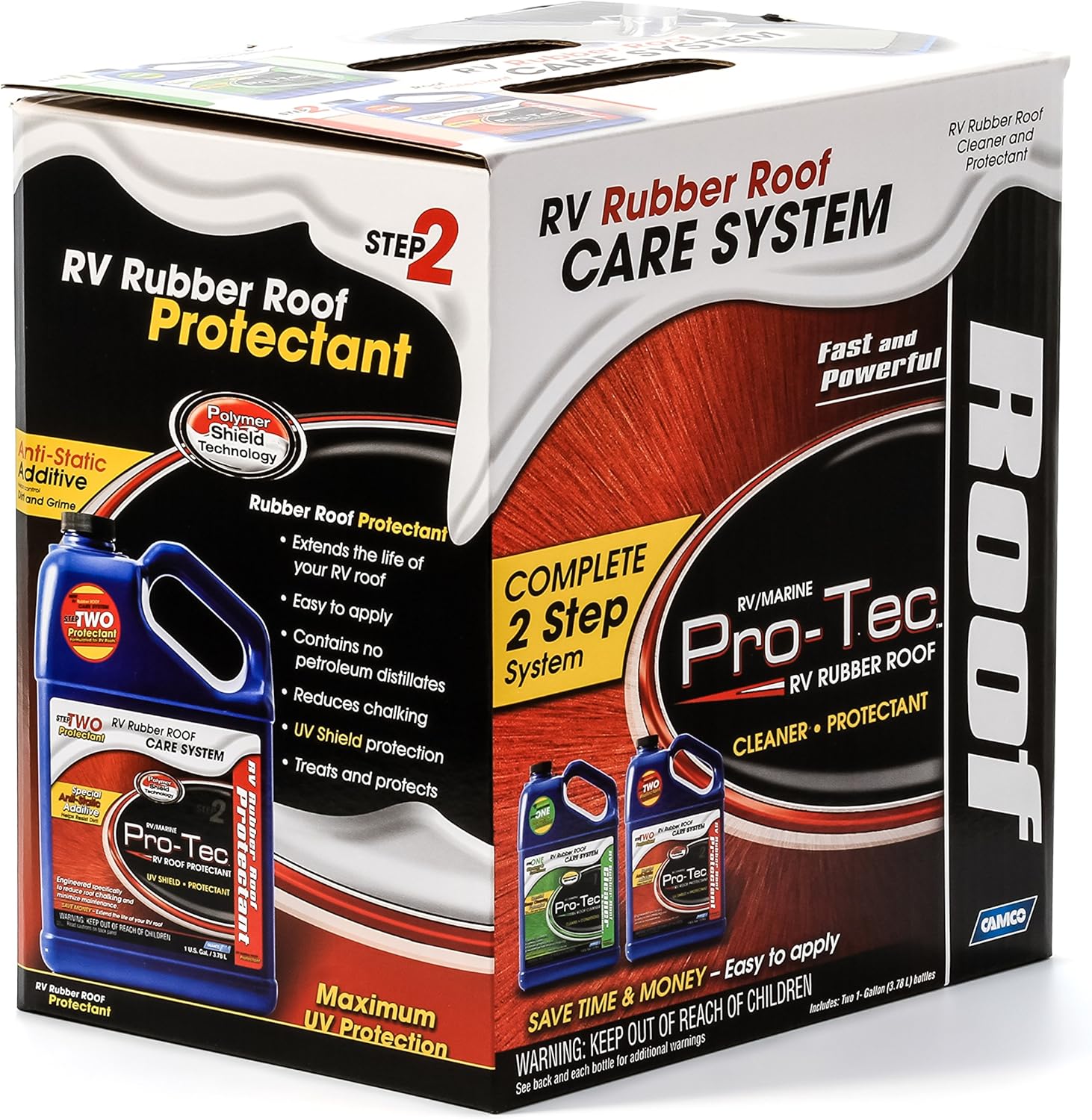 Camco Pro-Tec RV Rubber Roof Care System - Two Step Treatment Rids Dirt and Grime and Reduces Roof Chalking | Extends The Life of RV & Trailer Rubber Roofs - 2 Gallons - 2 Pack