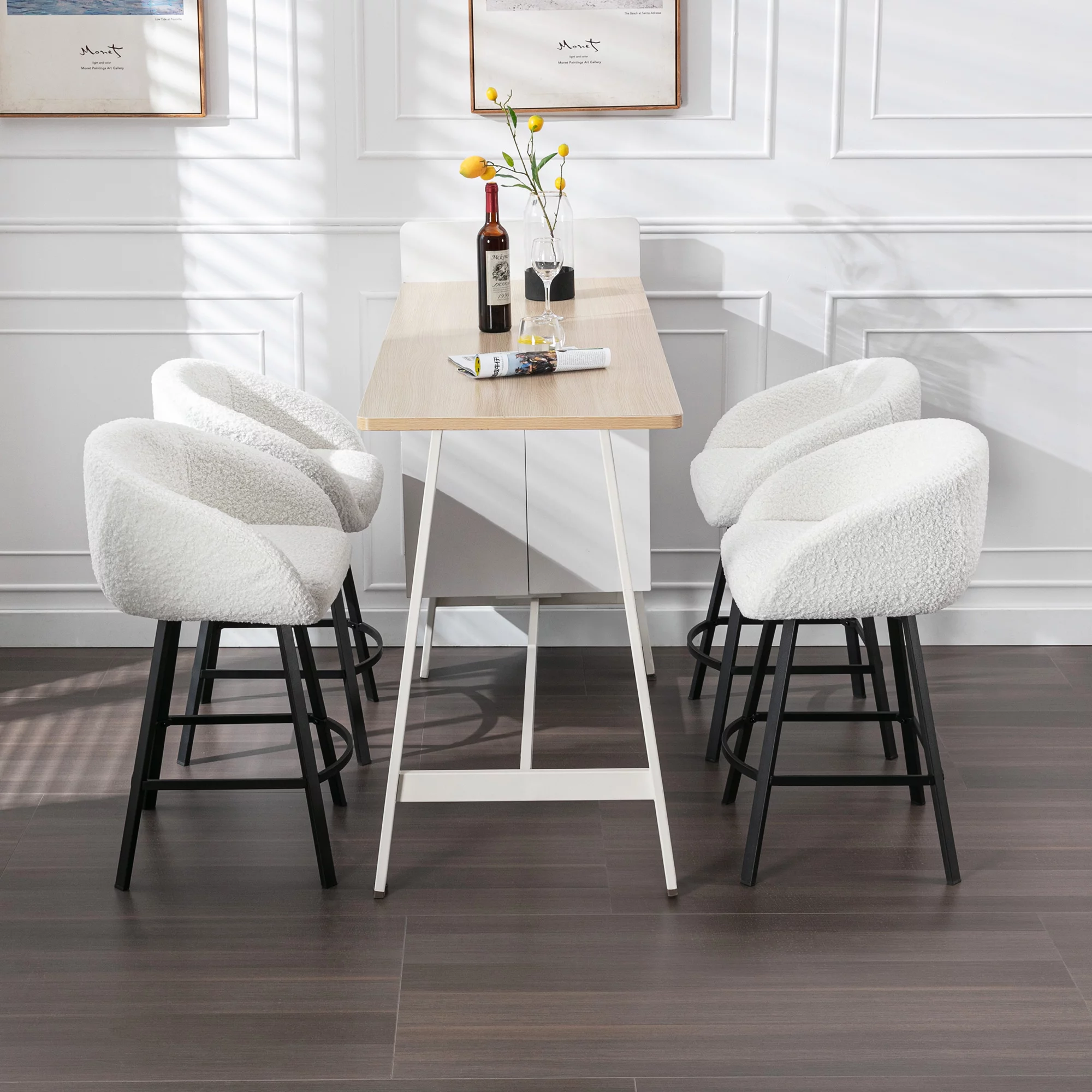 Zesthouse 25.6" Counter Height Swivel Bar Stools Set of 2, Sherpa Barrel Bar Stools with Backs, Modern Boucle Counter Stools for Pub Kitchen Island, White