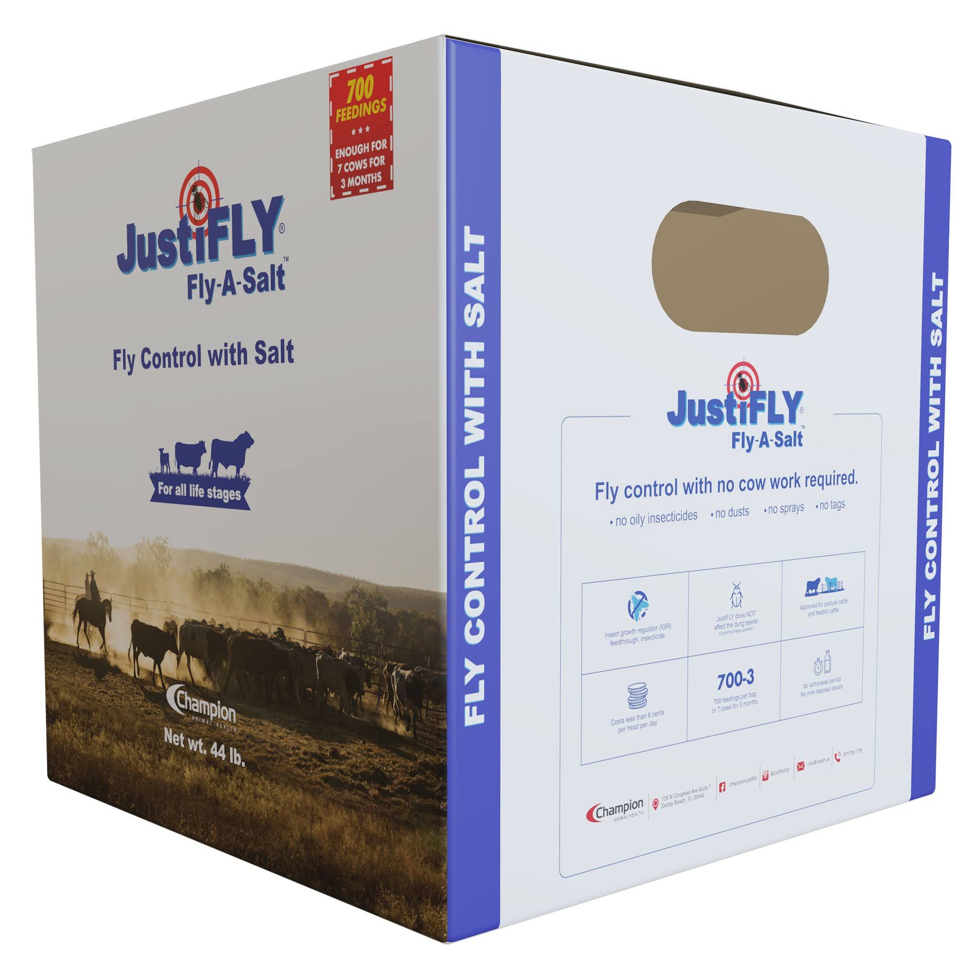 JustiFLY Fly-A-Salt Cattle Fly Control Block with Salt, 44 lb | 700 Feedings per Salt BLOCK. One Block Feeds 7 Cows for 3