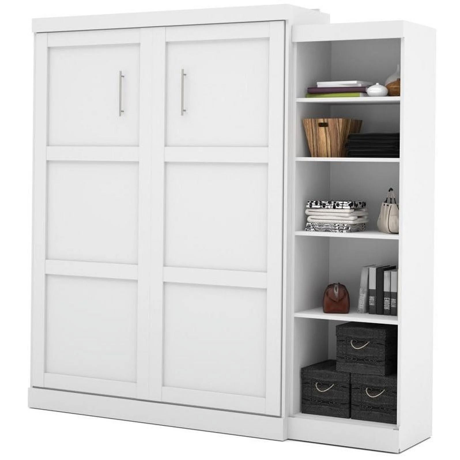 Atlin Designs 90" Queen Wall Bed with Storage in White