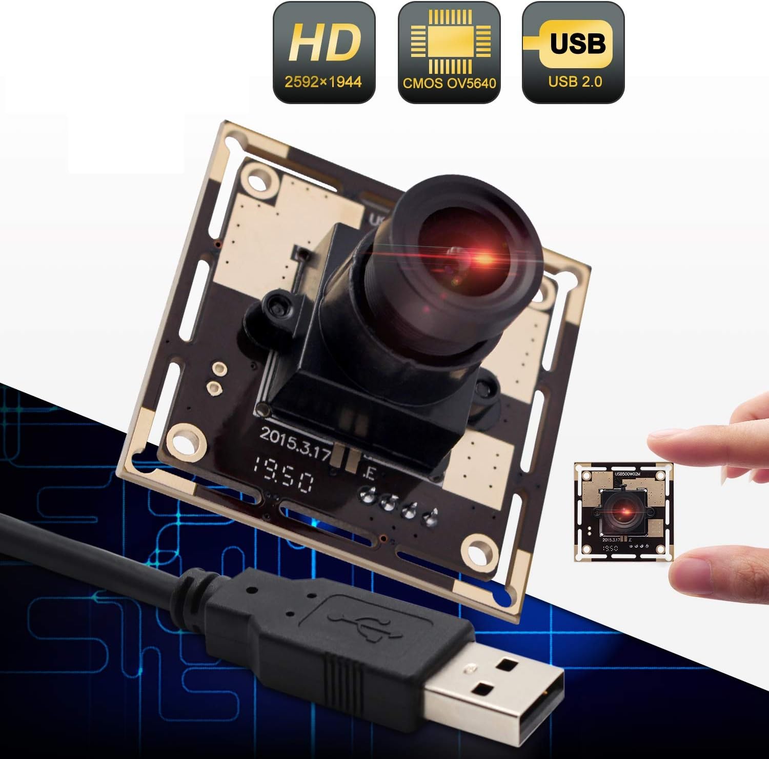 Autofocus 5 Megapixel USB Camera Module with 170 Degree Fisheye Lens HD 2592X1944 USB Webcamera with CMOS OV5640 Sensor USB with Camera,Mini Webcam for Windows Mac Andriod Linux,Plug&Play