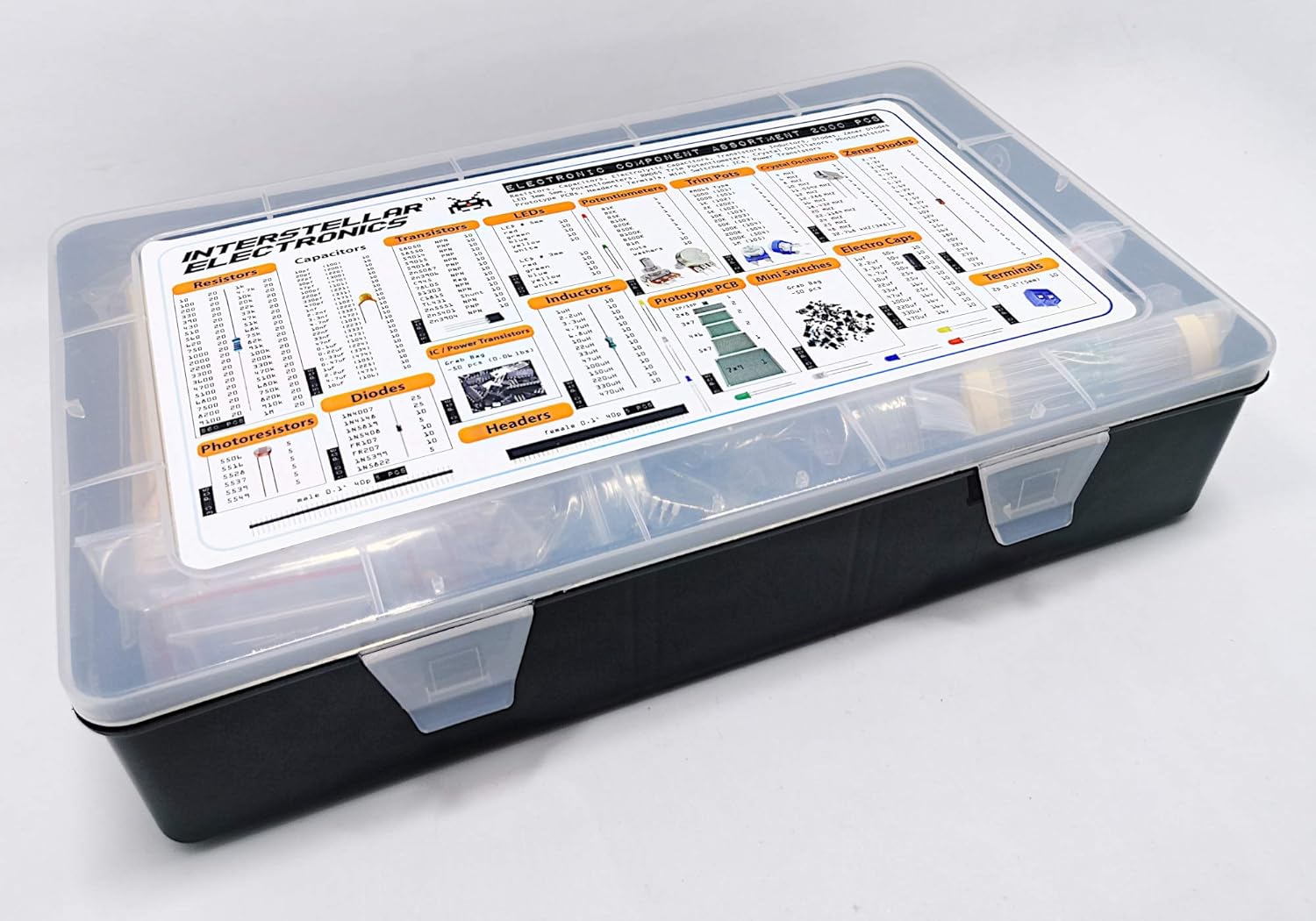 Electronic Component Assortment, Resistors, Capacitors, Inductors, Diodes, Transistors, Potentiometer, IC, LED, PCB, 2200 pcs