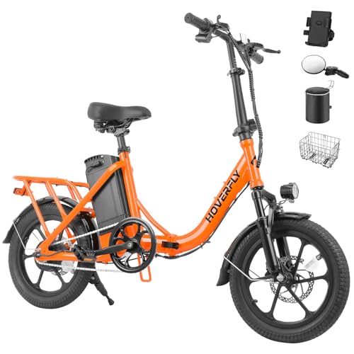 HOVERFLY H3 16" Electric Bike, Max 28Miles Range(Pedal-Assist) Folding E-Bike with Removable Battery, Front Suspension and Commuter Electric Bicycle Adults