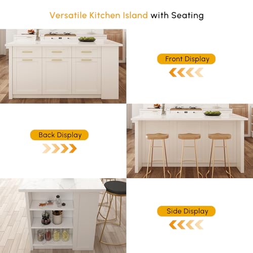 homary 72'' Kitchen Islands with Storage Modern White Kitchen Table with Seating & 3 Drawers Dining Table