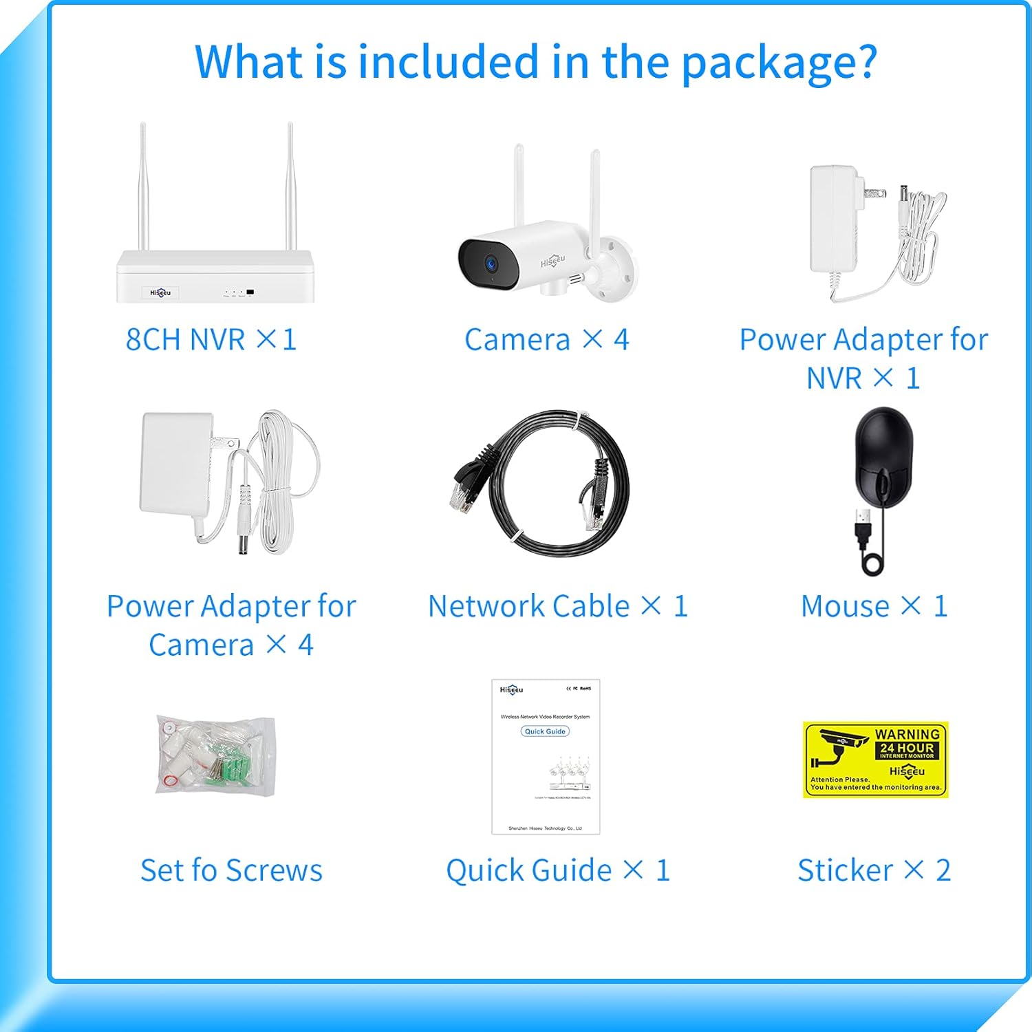【Expandable 8CH,2K】Hiseeu 3MP Wireless Security Camera System Outdoor/indoor,4pcs Pan 180°view cameras,2-Way Audio,wireless 8 CH NVR system ,Night Vision,Home WiFi Surveillance Cameras ,1TB Hard Drive