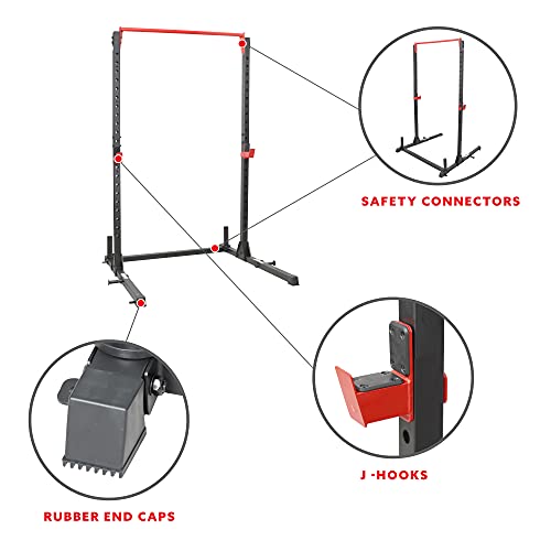 Sunny Health & Fitness Power Cage and Squat Rack In High Weight Capacity with J-Hooks, Adjustable Pull Up Bar, Weight Plate Holders, Resistance Band Posts