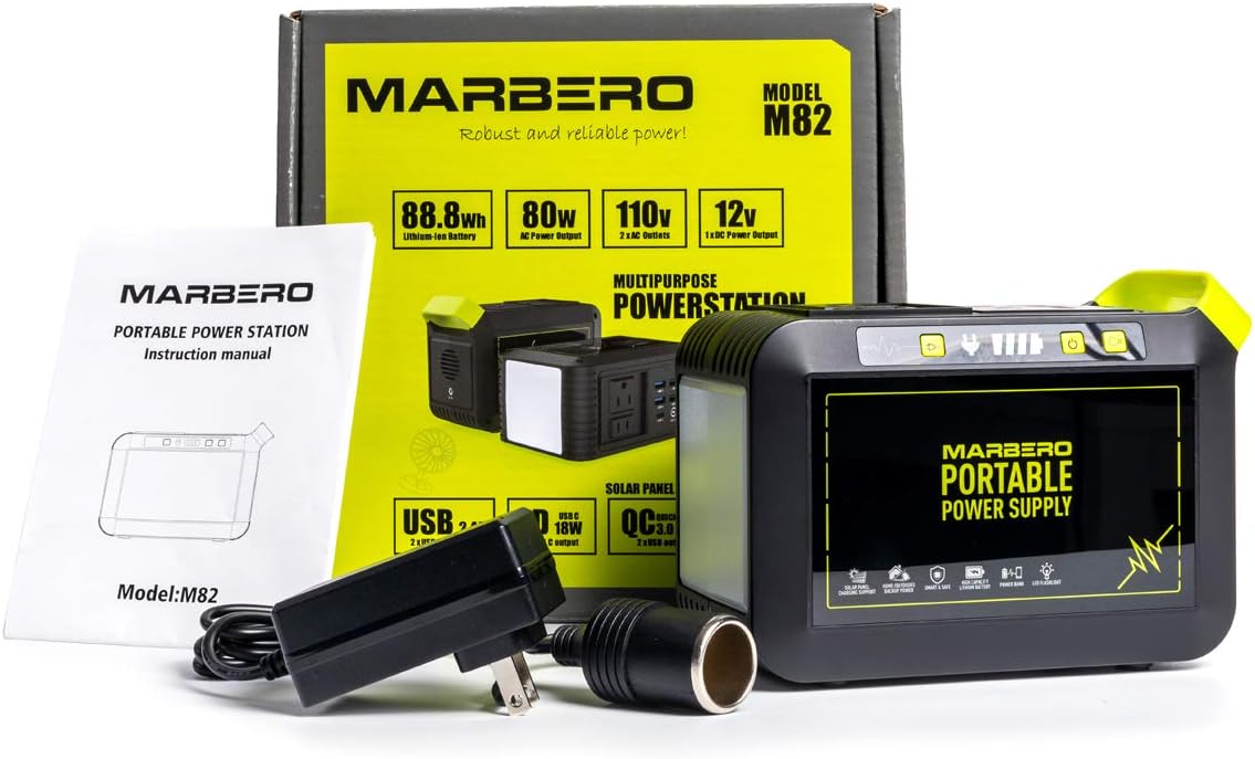 MARBERO 88Wh Portable Power Station,24000mAh Camping Solar Generators Lithium Battery Power Supply with 110V/80W(Peak 120W) AC Outlet,USB QC3.0,LED Flashlights for CPAP Home Camping Emergency Backup