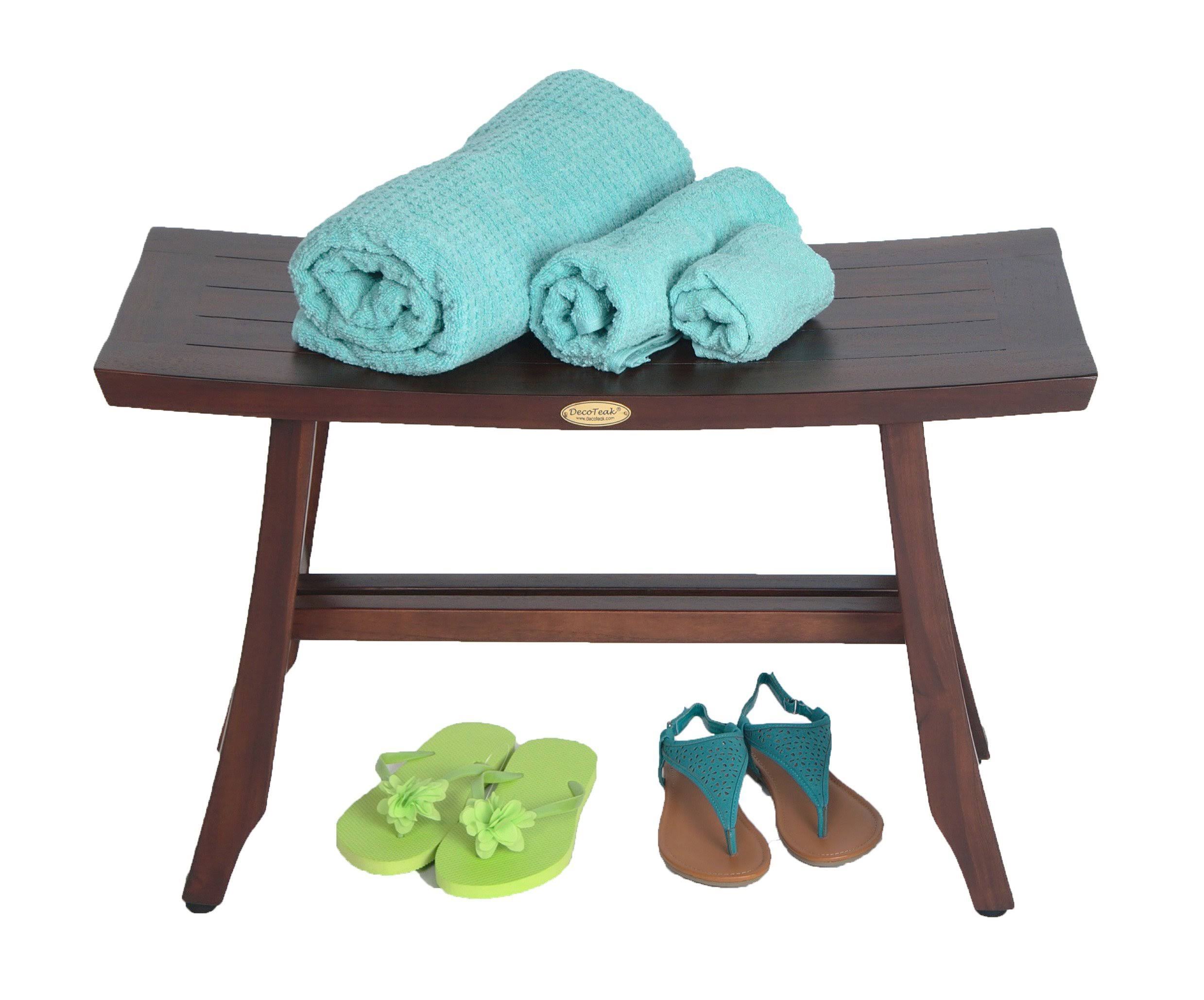 DecoTeak 24 Satori Teak Shower Bench- Eastern Style- Extended Length- Shower, Shaving, Display- Foot Leveling Pads
