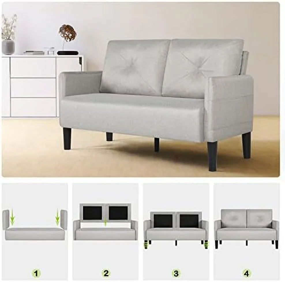 HOOMHIBIU Modern Comfy Loveseat Upholstered 56" W Small Sofa Couches w/ 2 USB Charging Ports Fabric 2-Seat Small Couch Sofas for Bedroom  Living Room  Compact Small Space  Apartment