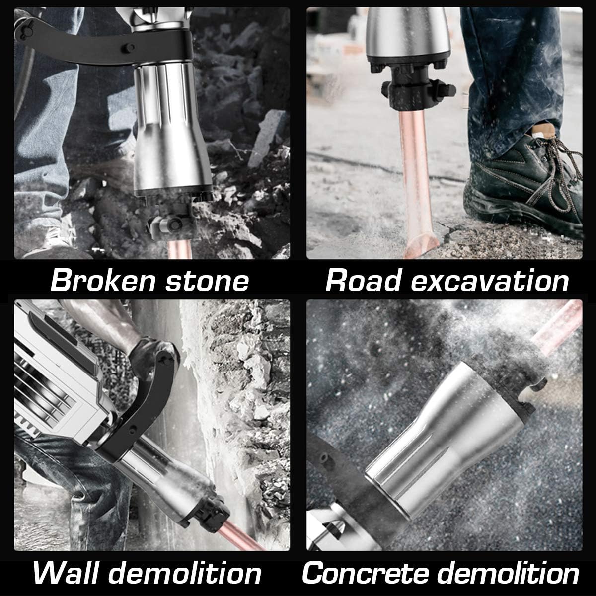 Berserker 1700W 30-Pound SDS-Hex Jack Hammer,1-1/8 14-Amp Corded Electric Heavy Duty Demo Demolition Chipping Hammer Concrete/Pavement Breaker with Carrying Case Flat Chisel Bull Point Chisel