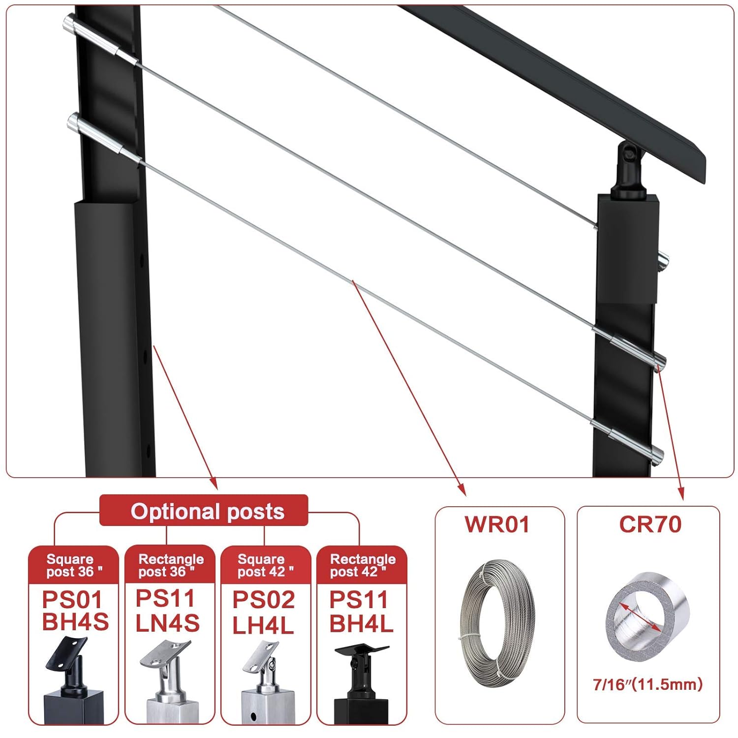 Muzata 20Pair Cable Railing kit Invisible 1/8 Upgraded Swage Tensioner and Terminal Hidden T316 Stainless Steel Round Head for 2-6 Wood Metal Post Deck Stairs WoodHidden System CR37, CV1 CV2