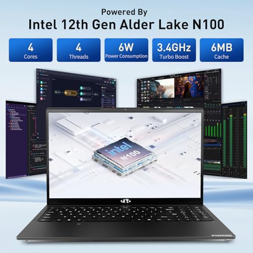 NIMO 15.6 IPS-FHD-Laptop, Intel Pentium 4 Cores N100 8GB RAM 128GB SSD Backlit Keyboard Fingerprint (Beat to i3-1115G4 Up to 3.4GHz) Computer for Student-Home WiFi 6 BT5.2 Win 11