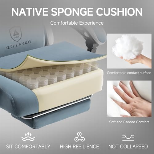 GTPLAYER Office Chair, Gaming Computer Desk Fabric Chair with Footrest, High Back Ergonomic Office Chair with Pocket Spring Lumbar Support and Linkage Armrests Adjustable Height Swivel for Home Task