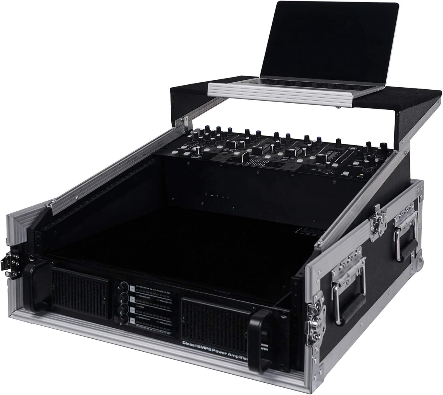 Sound Town 4U PA DJ Rack/Road Case with 11U Slant Mixer Top, 20’’ Rackable Depth, 4-Space Size - Pro Tour Grade (STMR-4US)