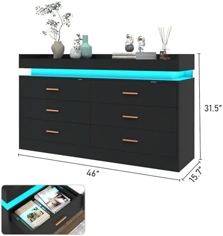 YZboomLife 9 Drawer Dresser with LED Light  Modern Chest of Drawers for Closet  Wide Drawer Organizer Cabinet for Bedroom  Living Room  Entryway  Hallway(9 Drawer White)