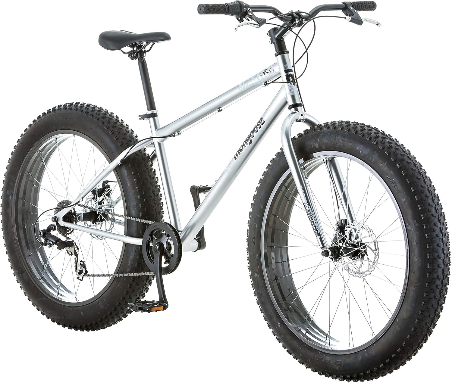 Mongoose Malus Adult Fat Tire Mountain Bike, 26-Inch Wheels, 7-Speed, Twist Shifters, Steel Frame, Mechanical Disc Brakes, Multiple Colors