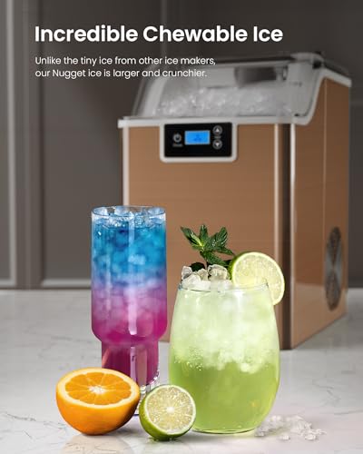 Nugget Ice Maker Countertop, 45lbs/Day Pebble Ice Maker Machine with 24H Timer, Self-Cleaning Crushed Countertop Ice Maker
