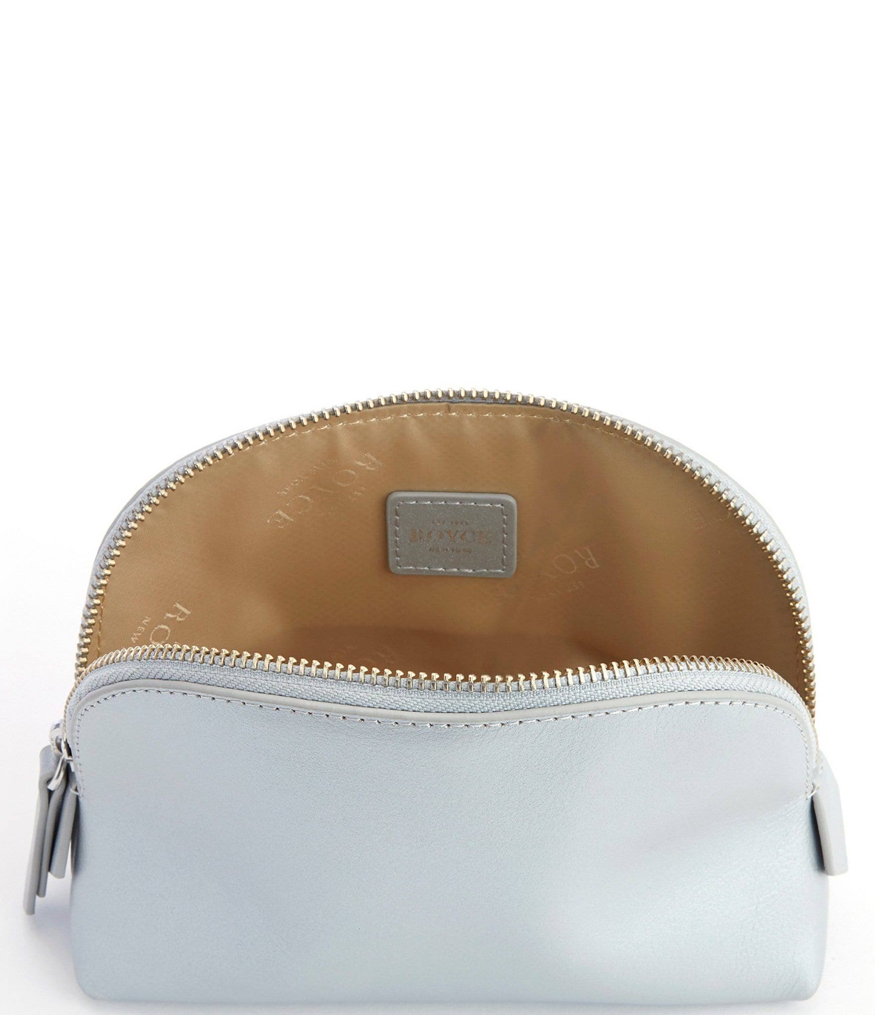 Royce New York Compact Leather Cosmetic Bag - Light Blue