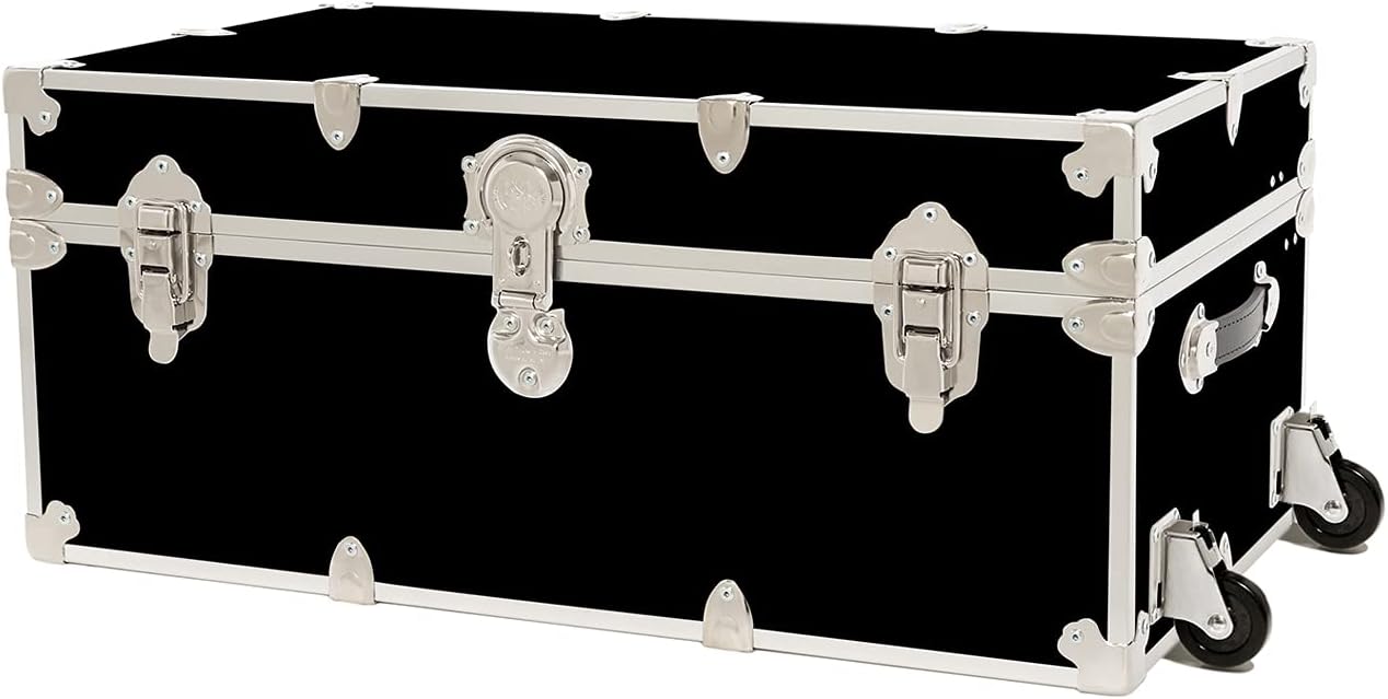 Rhino Trunk & Case Large Armor Trunk with Removable Wheels, Summer Camp, College, Storage 32x18x14 (Black)
